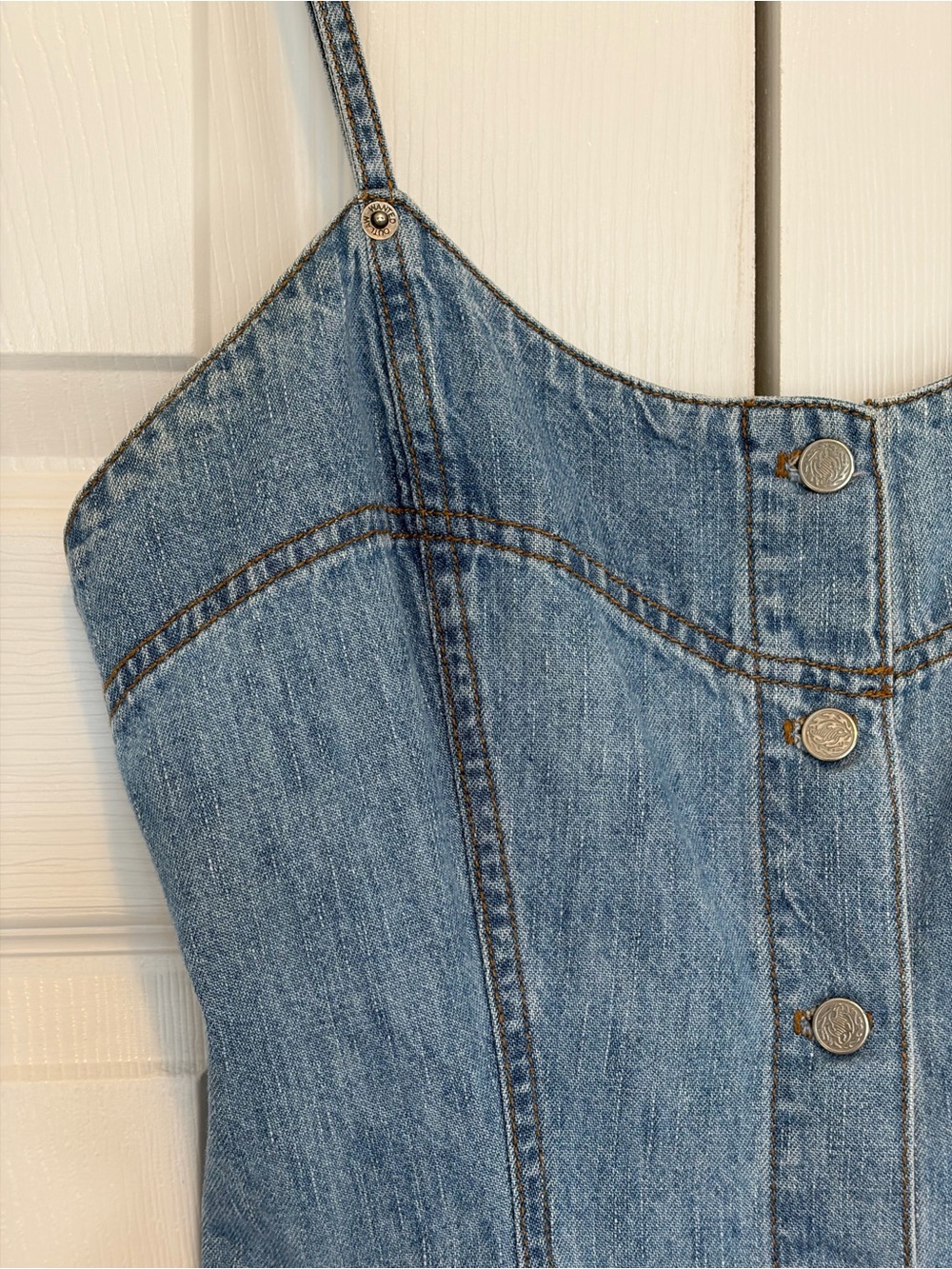 Vintage 90s Outlaw Made in USA Denim Button Front Mini Dress - Picture 3 of 8